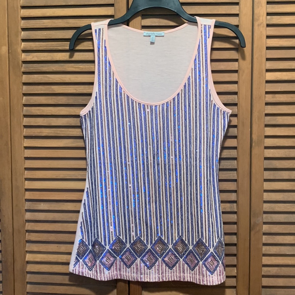 Gently used “Light Pink” Sleeveless Sequin M Charlotte Russe Tank Top